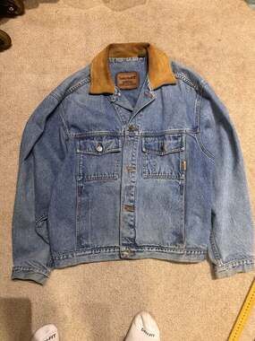 Vintage Timberland Classic Denim Weathergear Jean Jacket with Leather Collar